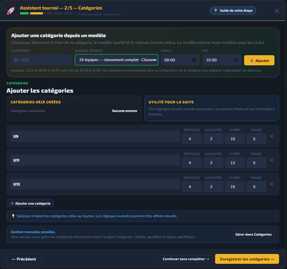 Étape 2 assistant ActiveFoot — catégories