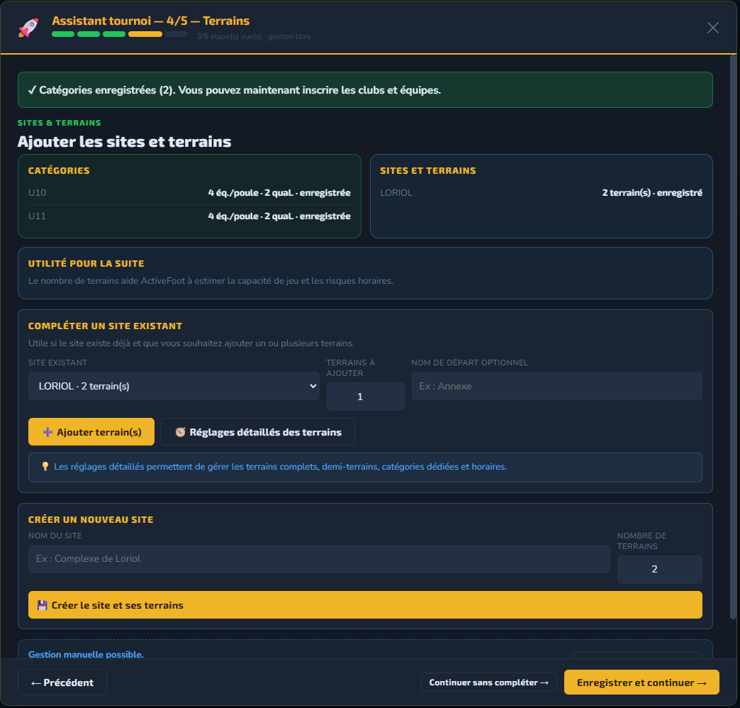 Étape 4 assistant ActiveFoot — sites et terrains