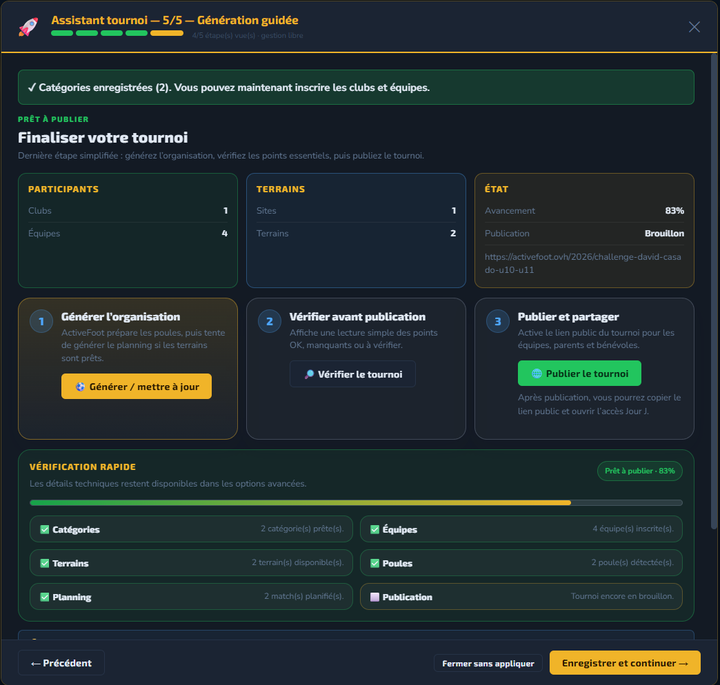 Étape 5 assistant ActiveFoot — génération guidée