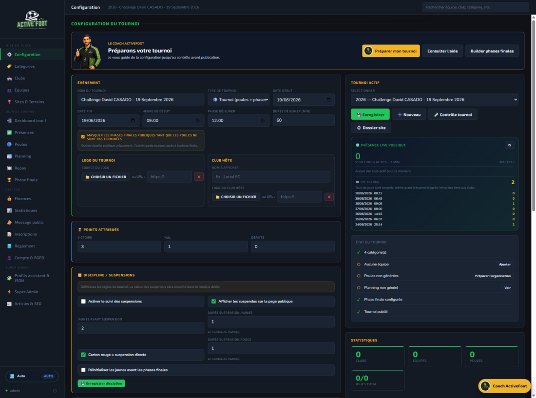 Configuration d'un tournoi ActiveFoot